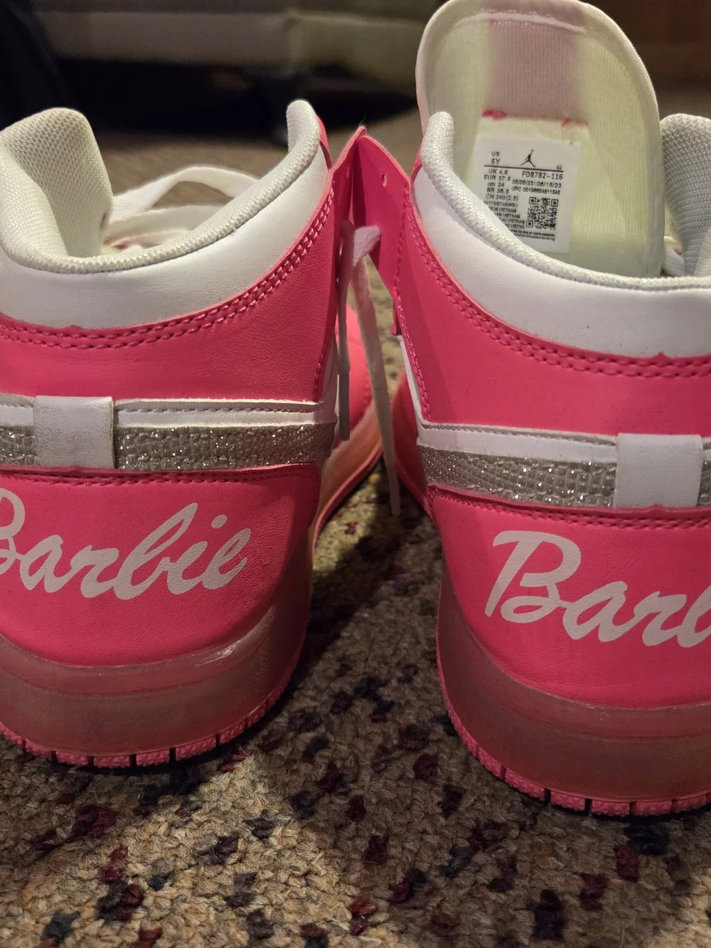 Jordan Kids' Pink & White High-Top Sneakers with Silver Swoosh